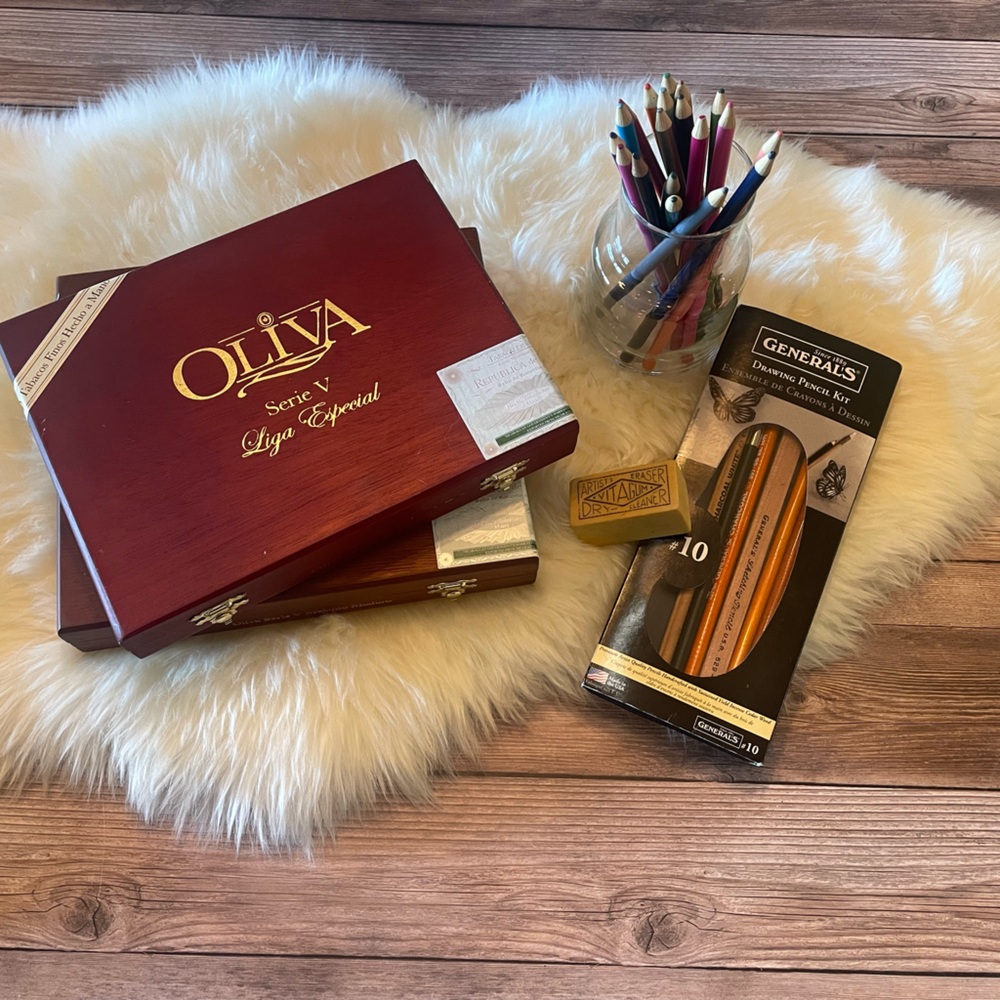 Artists Bundle ~ Cigar Boxes & Charcoal/Color Pencil sets